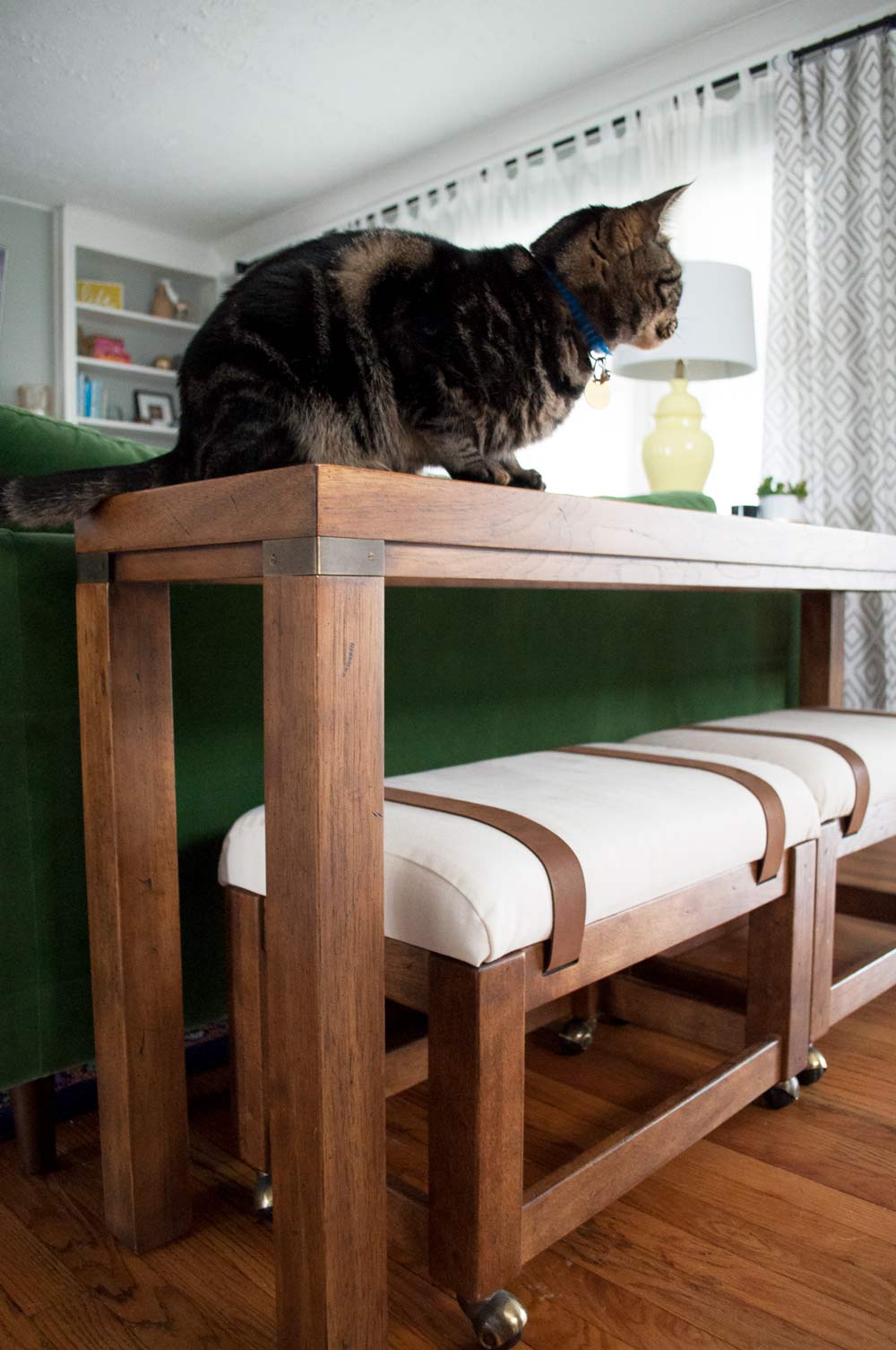 Learn how to upgrade any benches with this DIY Leather Strap Bench tutorial on And Then We Tried