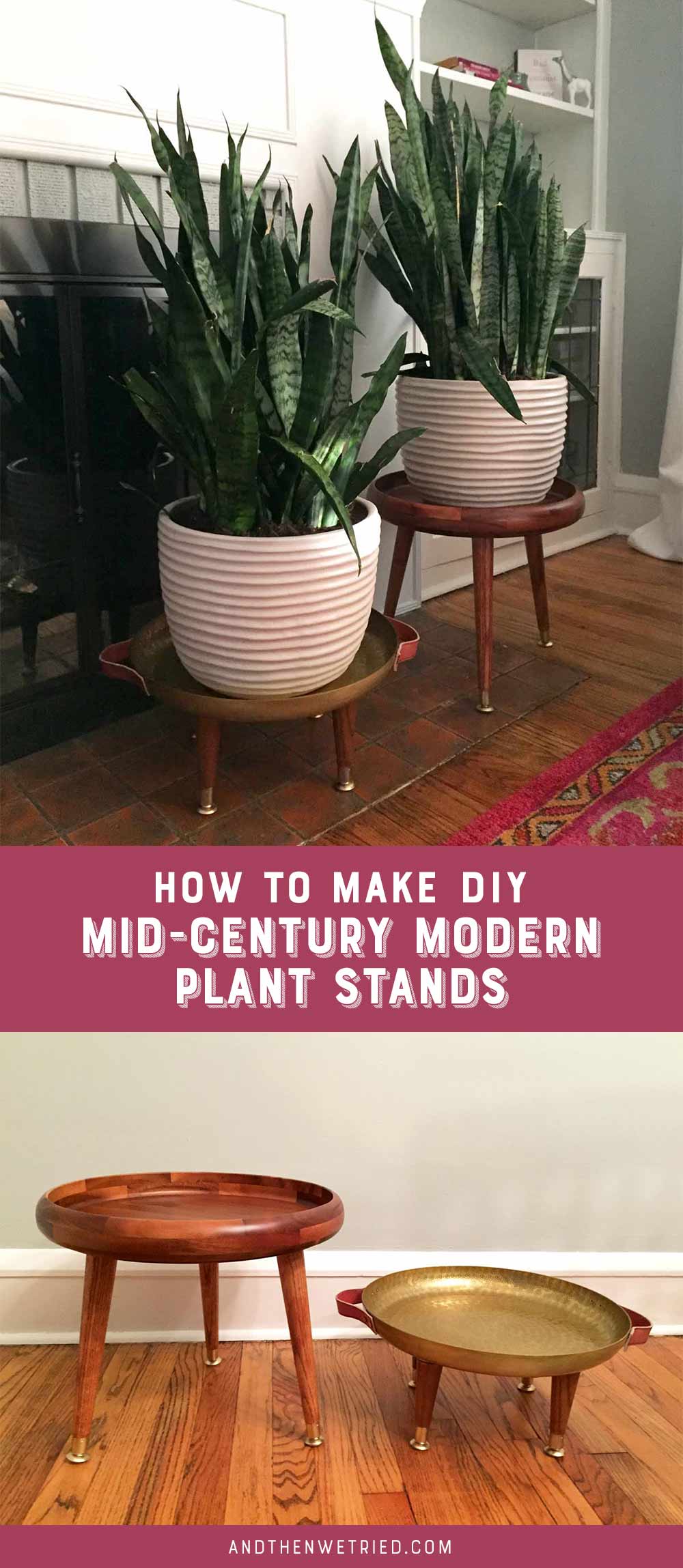 Learn how to make these easy DIY Mid-Century Modern Plant Stands with trays from Target!