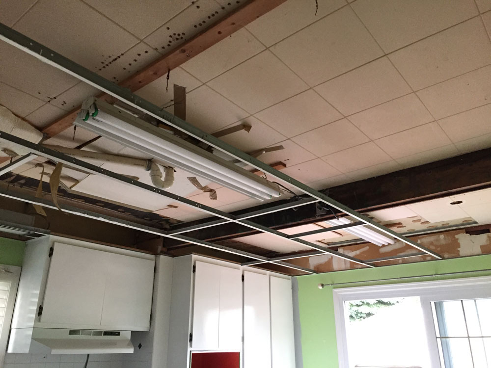 removing a kitchen drop ceiling metal frame