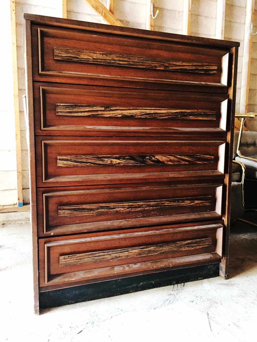 1970's Tall Dresser with Decorative Molding Before
