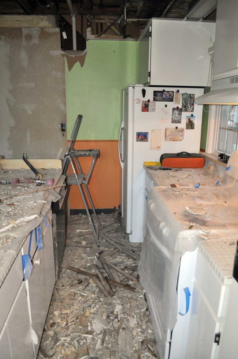 Kitchen Progress Removing Drywall, Plaster, and Lath Ceilings and