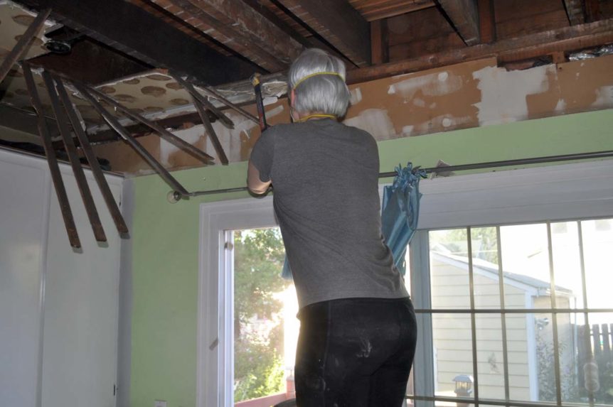 Kitchen Progress Removing Drywall, Plaster, and Lath Ceilings and