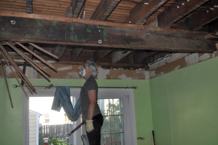 Kitchen Progress Removing Drywall, Plaster, and Lath Ceilings and