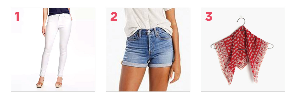 Hannah's Spring Fashion Wishlist: white jeans, Levi's Wedgie Shorts, and Madewell bandana