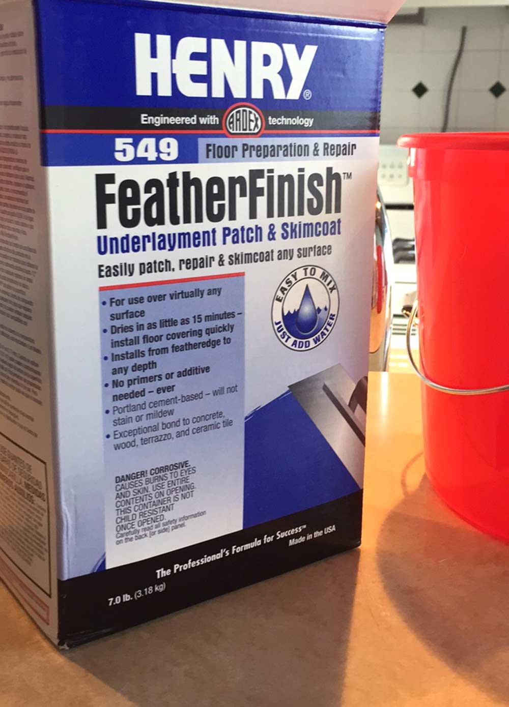 Using Henry FeatherFinish for DIY concrete counters over existing tile countertops