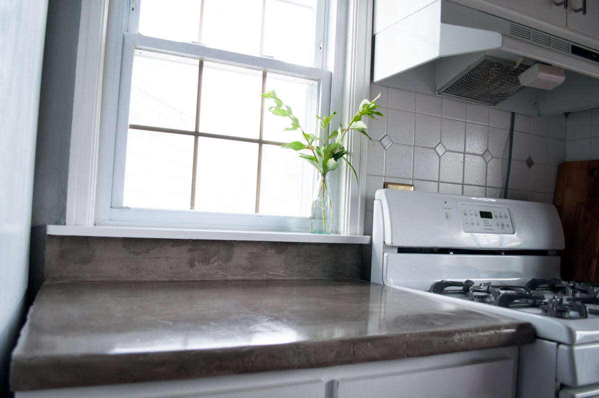 DIY feather finish concrete over tile counters