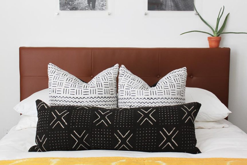 West Elm Inspired Diy Leather Tufted Headboard And Then We Tried - Diy Fabric Headboard Queen Bed