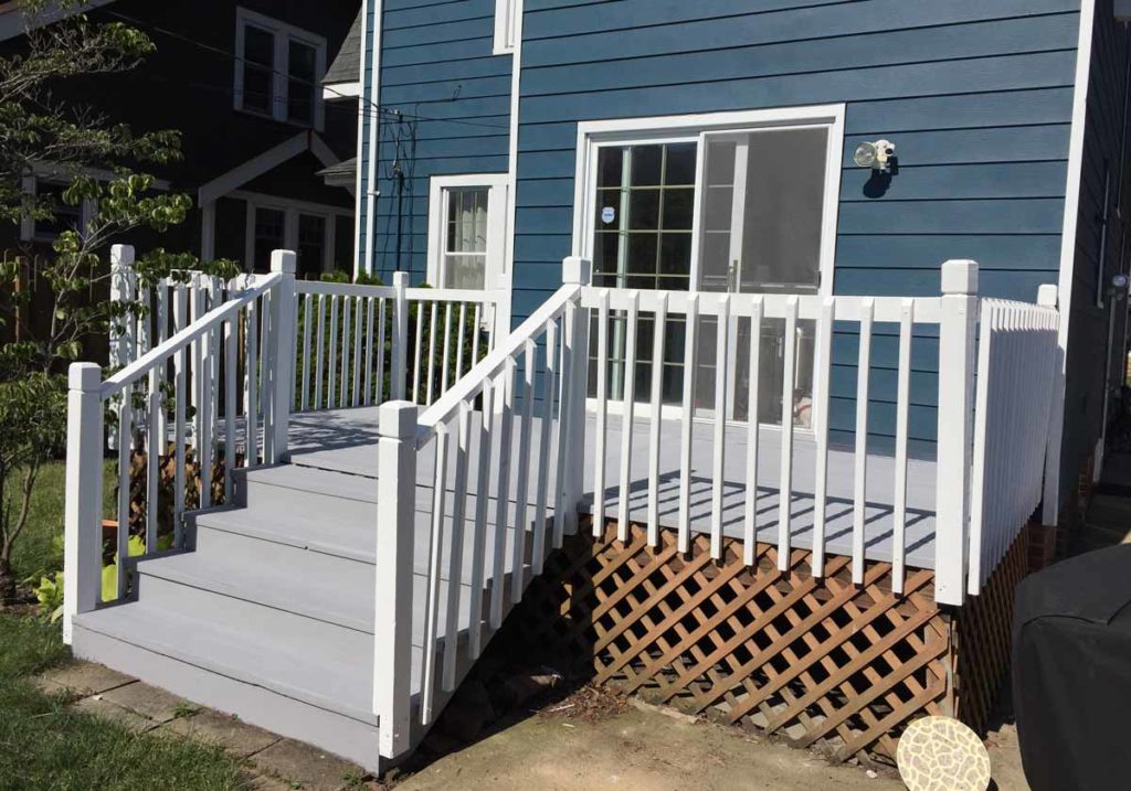 Refinished deck with Olympic Maximum Stain over old paint