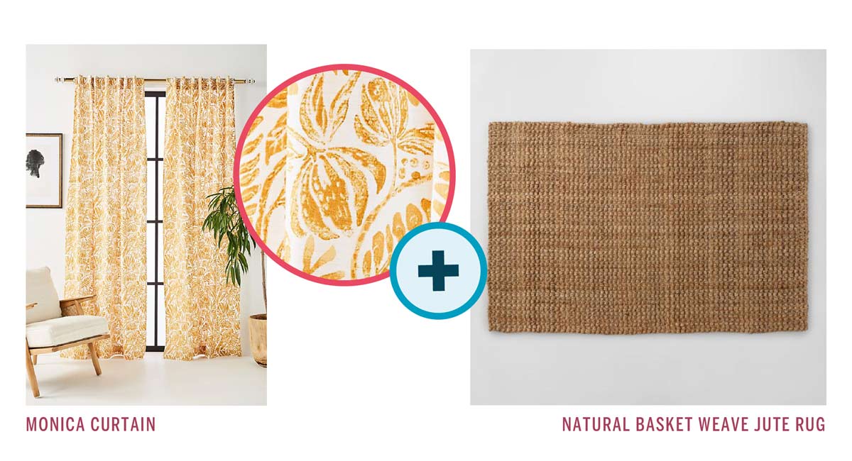 Monica Curtains + Natural Basket Weave Jute Rug