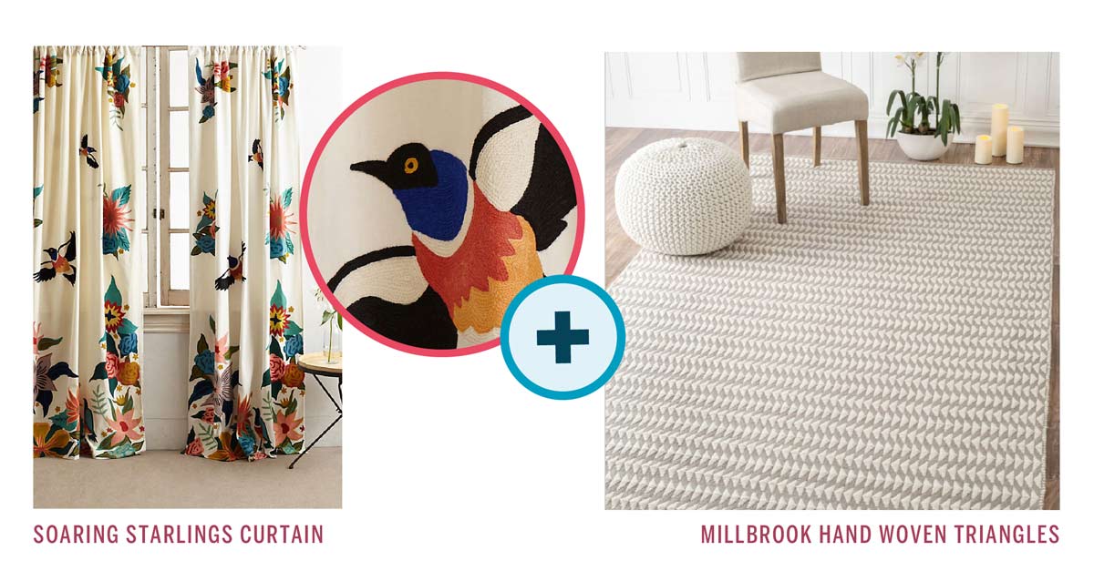 Rug and curtain pairing: Soaring Starlings Curtains + Millbrook Handwoven Triangle Rug