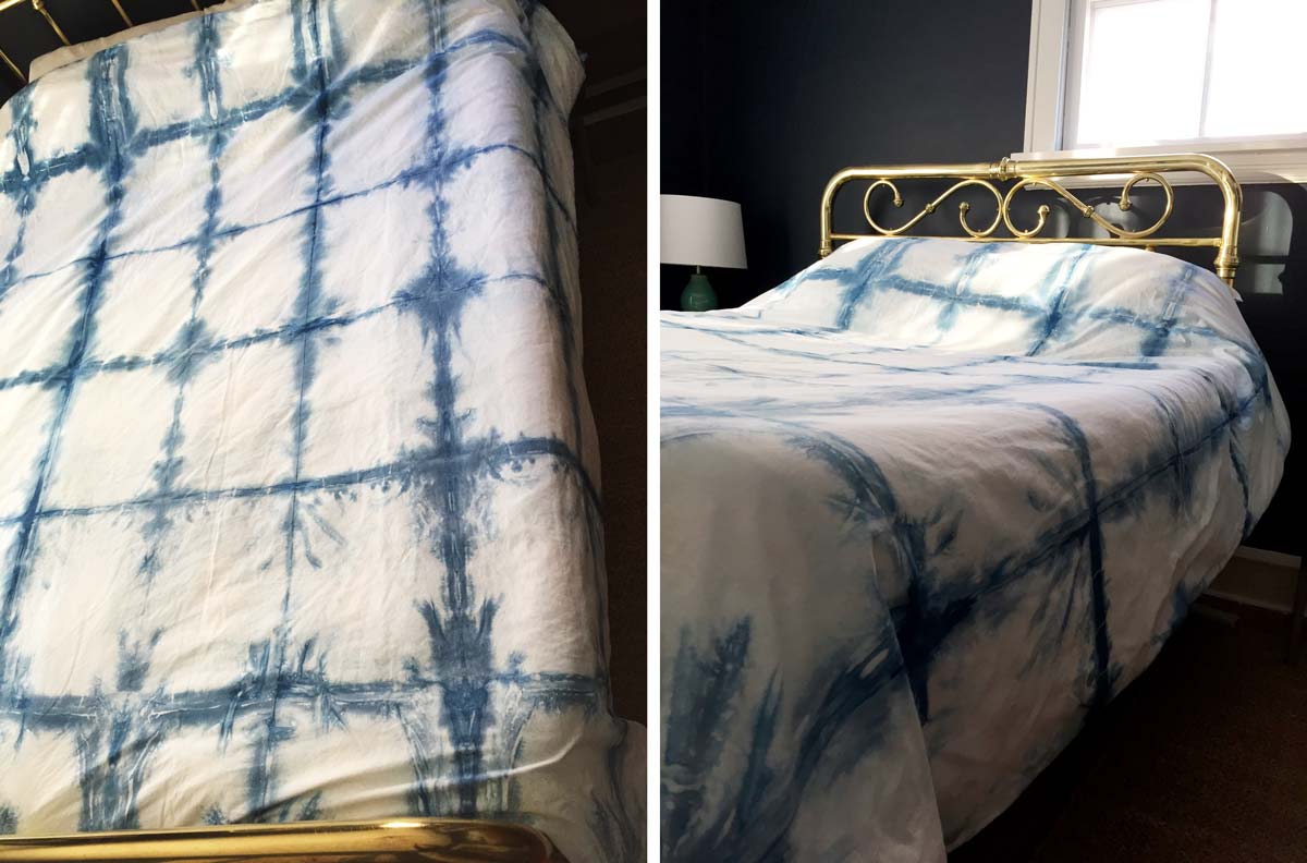 Use indigo dye on a duvet cover with shibori folding