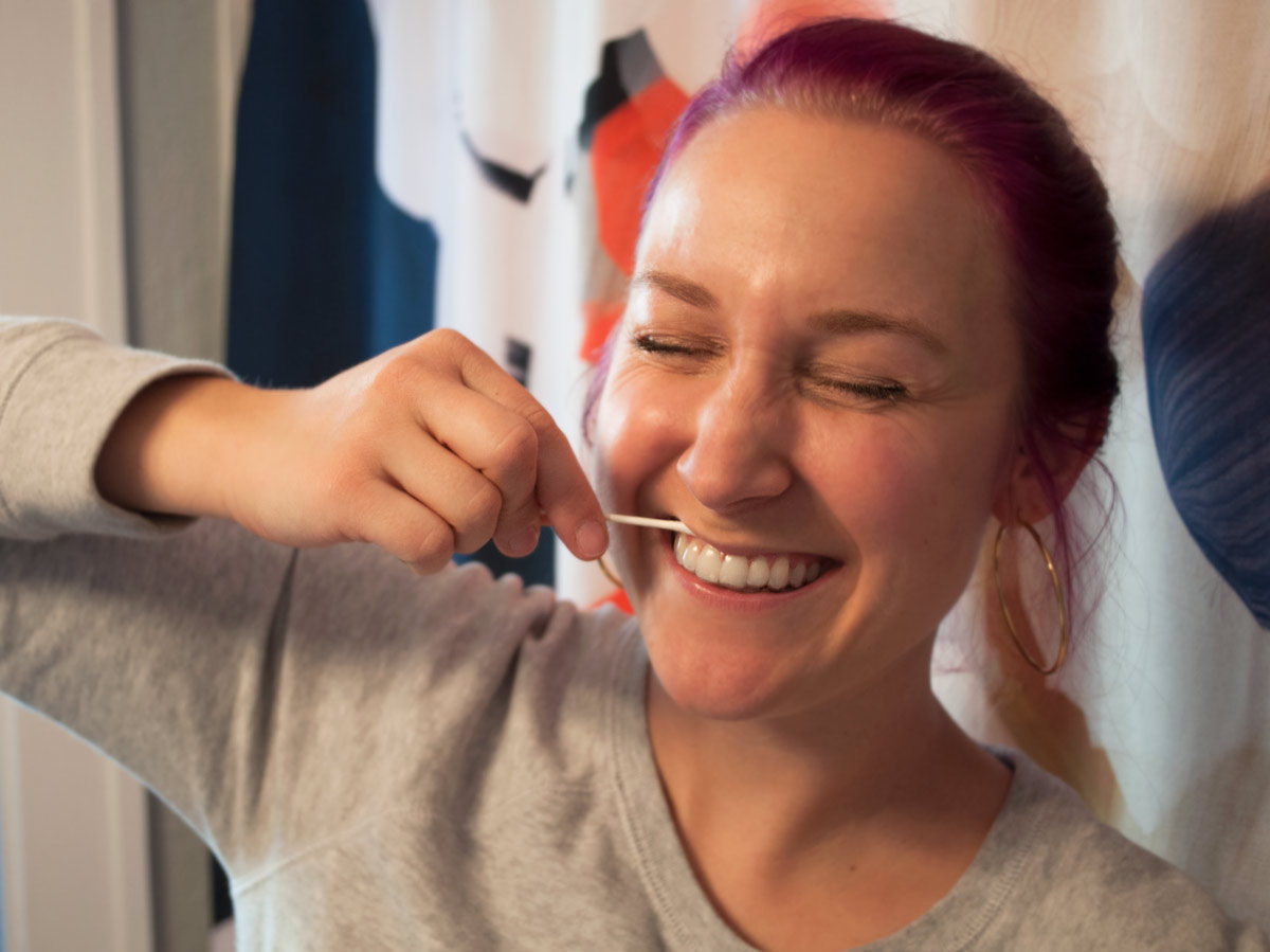 Smile Brilliant Application Tip: wipe away excess whitening gel with a q-tip