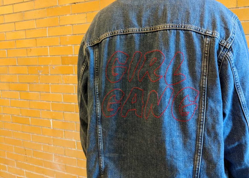 DIY embroidered denim jacket, GIRL GANG jacket