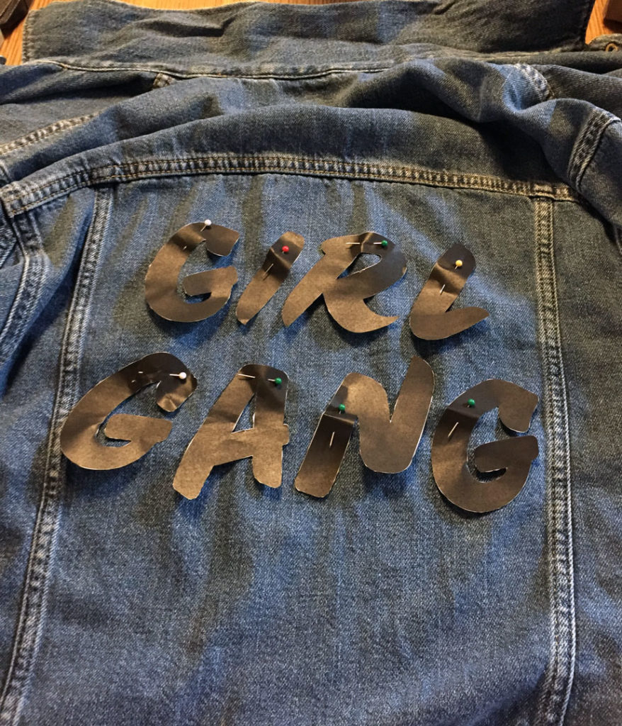 DIY embroidered denim jacket pinned