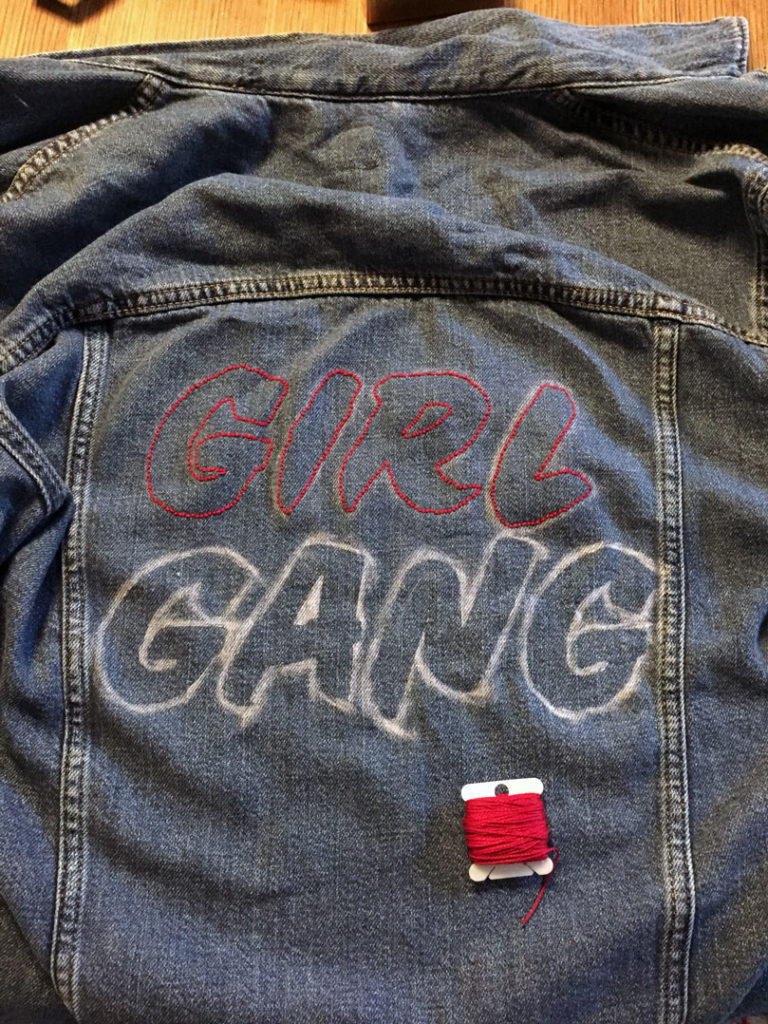 DIY embroidered denim jacket retrace